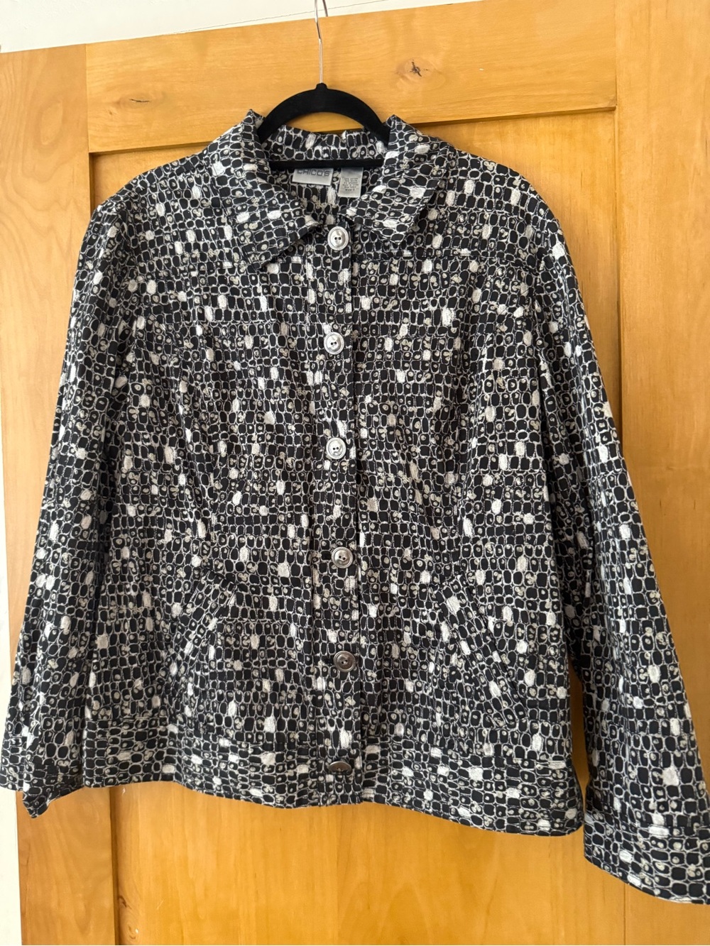 Chico's Black and White Printed Button-Up Jacket